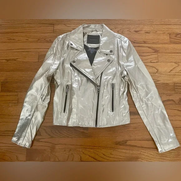 BLANK NYC Champagne Metallic Gold Faux Leather Motorcycle Jacket Women’s Small - Picture 3 of 9